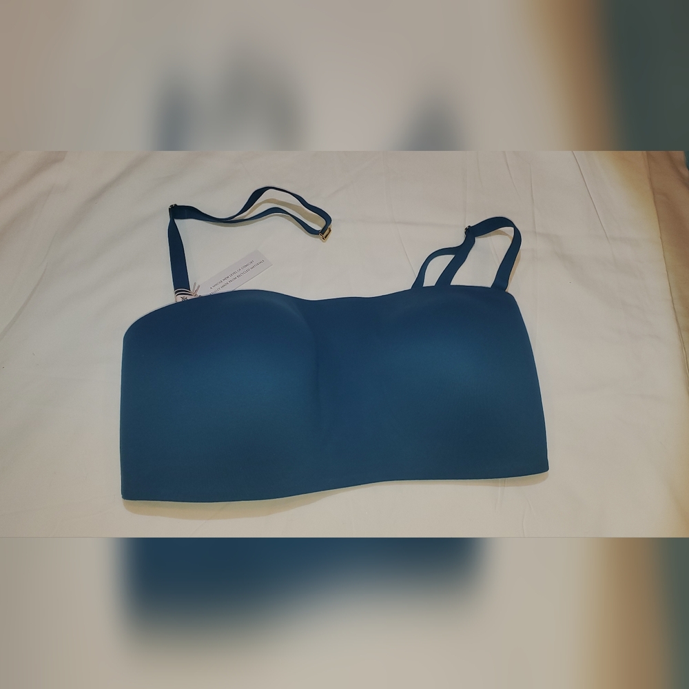 Blue Seamless Bandeau with Adjustable Straps
